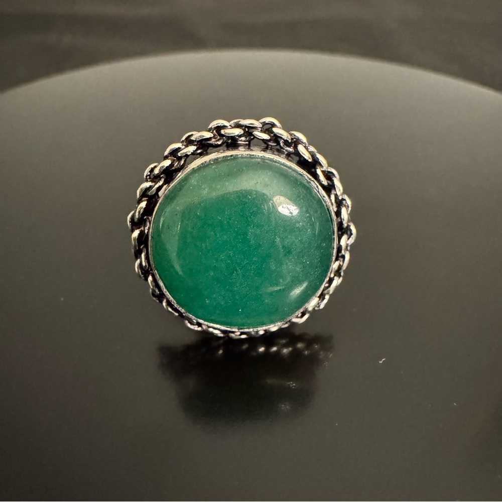 Sterling Silver Green Aventurine Cabochon Ring - Size 6